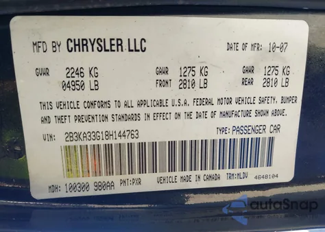 2008 Dodge Charger Sxt from USA, damaged, VIN 2B3KA33G18H144763